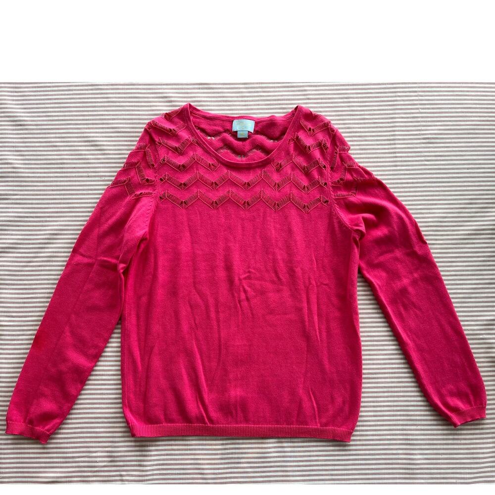 CeCe by Cynthia Steffe Women's Pink Chevron Pullover Sweater Size M Casual